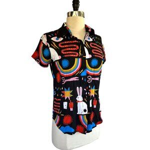 NOOWORKS Magic by Lisa Congdon print Joyce top​ blouse shirt,​ XS, dopamine